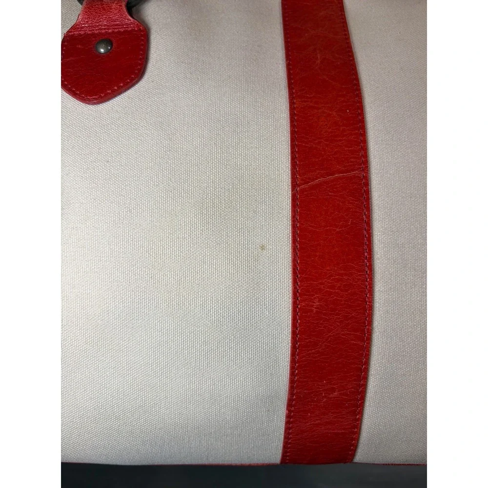 77. Vintage Nordstrom East‎ West Canvas Burnt Orange Leather Satchel Tote Bag